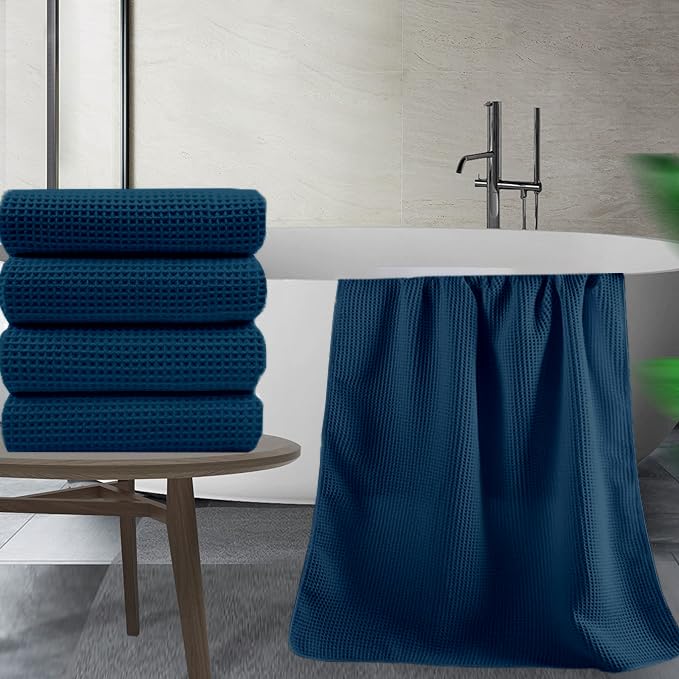 Enchant Home Pure Cotton Waffle Towel 400 Gsm | Lightweight Anti-Microbial & Water Absorbent Soft Touch Quick Drying Bath Towel | Navy Blue