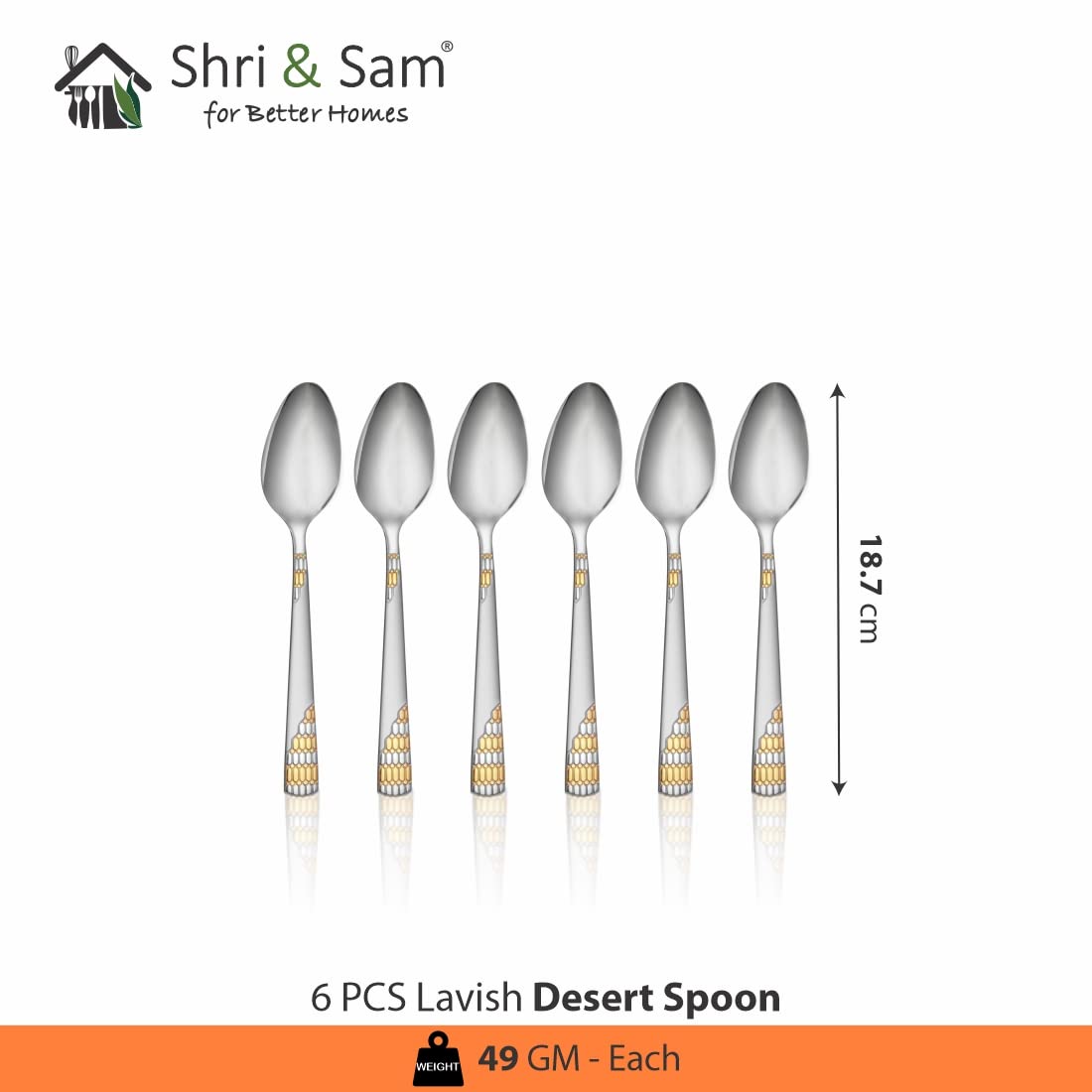 Stainless Steel Lavish Desert Spoon Set Of 6 Pieces, Silver | Easy To Clean & Dishwasher Safe