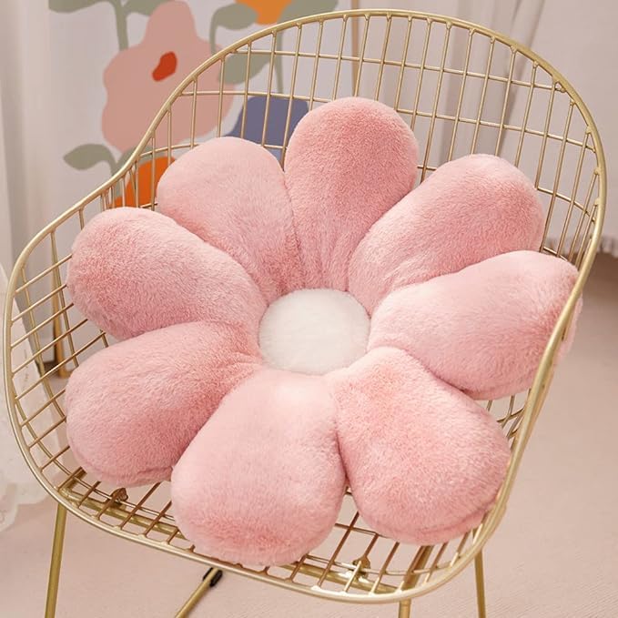 Sunflower Shaped Throw Pillows, Cute Stuffed Decorative Pillows, Pink & White - 35 Cm | For Girls Bed Room, Couch Sofa, Chair, Aesthetic Décor | Washable, Versatile Use, Thoughtful Gift