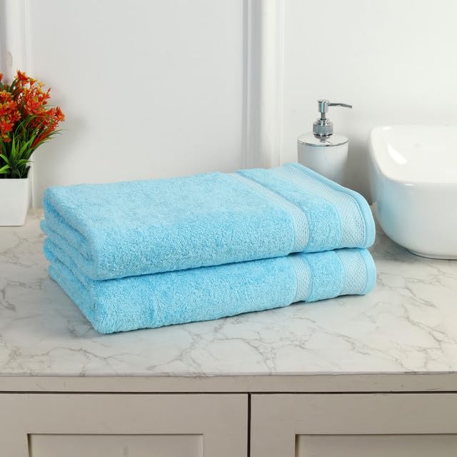 Mafatlal Premium Cotton Bath Towel 1100 Gsm | Quick Dry, Durable Long Size Towel- Pack Of 2 (Blue)