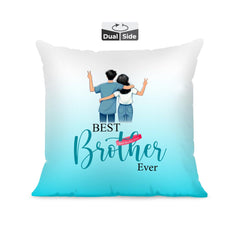 Premium Pillow Cushion For Best Brother, Sky-Blue & White - 16 Inch | Unique Thoughtful Cute Birthday Pillow Gift For Brother | Raksha Bandhan, Bhaidooj | With Filler Cushion - Design 22