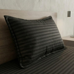 Cotton Black Striped Single Bedsheet With 1 Pillow Cover - 55 X 90 Inches | Long-Lasting Color Comfortable Fabric Bedsheet