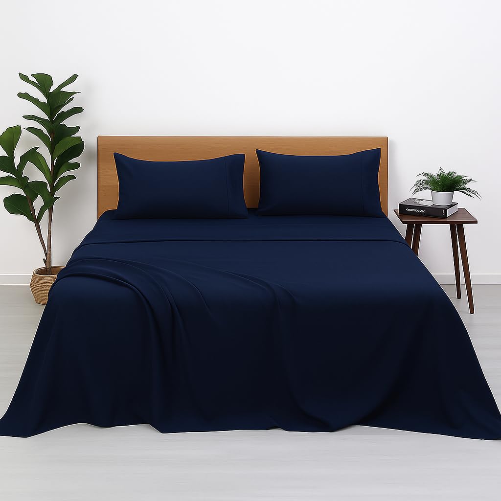 Microfiber Double Bedsheets With 2 Pillow Cover - 90 X 100 Inches, Navy Blue | Good Or Home, Hotel, Villa, Resort & Guest House | Wrinkle Free Luxury