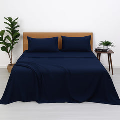 Microfiber Double Bedsheets With 2 Pillow Cover - 90 X 100 Inches, Navy Blue | Good Or Home, Hotel, Villa, Resort & Guest House | Wrinkle Free Luxury