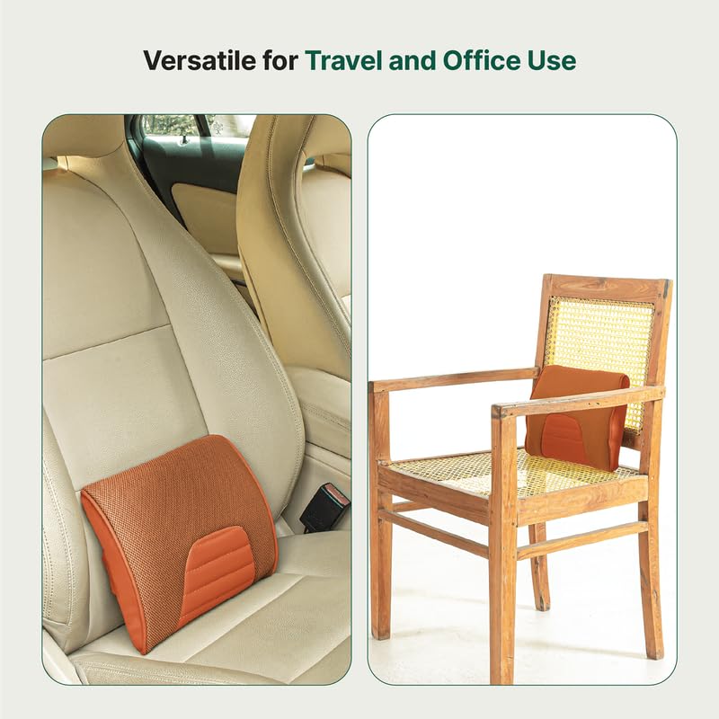 Memory Foam Pillow, Travel Lumbar Back Support Chair Cushion Pillow, Tan - 11 L X 9 W X 2 H Inch | For Car, Airplane, Long Drive - Soft Pillow, Washable Outer Cover, Comfortable Pillow
