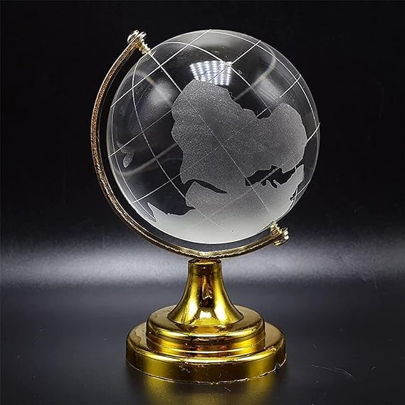 Feng Shui Crystal Globe For Office, Students, Study Table, Crystal Glass Earth Globe With Golden Stand For Kids Learning & Home Decor (Small - Diameter 6 Cm) Pack Of 1