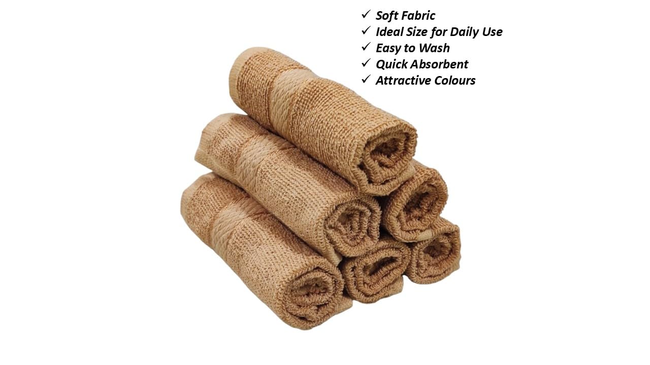 Caslino Small Cotton Face Towels 600 Gsm | Soft & Absorbent Towel For Women & Men - Dark Beige (Pack Of 6)