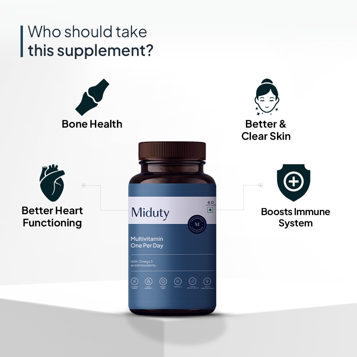 Miduty Multivitamin One Per Day, With Omega 3 Immunity Booster & Muscle Function For Men & Women | 30 Capsule , 50gm 0.1lbs
