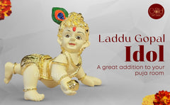 Laddu Gopal Gold Plated Off-White Idol, Bal Gopal, Little Krishna, Synthetic Resin, Makhan Chor Statue, Made In India Using High-Quality Idol, Durable, Special Occasions