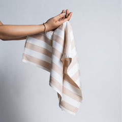 Debaans Bamboo 1 Bath & 2 Hand Towels 800 Gsm | 100% Bamboo, Quick Dry, Lightweight Towels (Beige Stripes)- Set Of 3