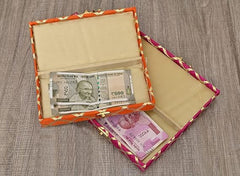 Decorative & Attractive Box Cash Box, Shagun Box, Jewellery Box, Money Box Envelop Wedding, Gift Box, Bangel Box Patola Design, Random Colour - Pink, Material - Wooden