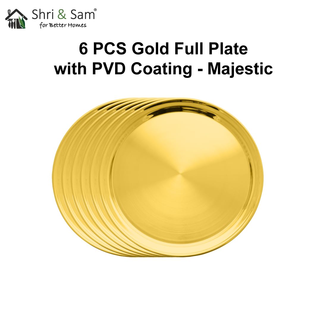 Majestic High Grade Stainless Steel Full Plate With Gold PVD Coating - Set Of 6 Pieces | Easy To Clean & Dishwasher Safe