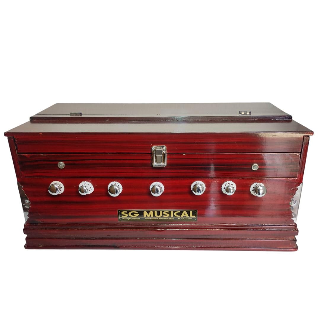 Musical Instrument Harmonium - 7 Stopper, 39 Keys, 3 1/4 Octave, Double Bellow, Two Reeds (Base- Male) | Compact & Portable Design