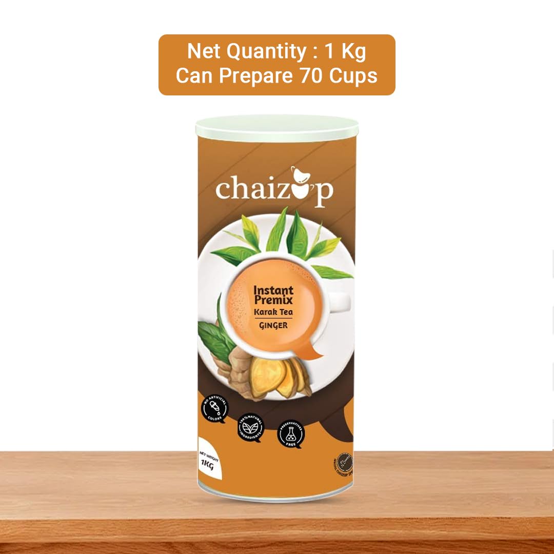 Chaizup Premium 1 Min Instant Ginger Tea Premix - 1 Kg Can, 35.2 Ounce | Just Add Hot Water - Assam Adrak Chai Powder | Low Caffeine, No Added Color - Home Like Tea