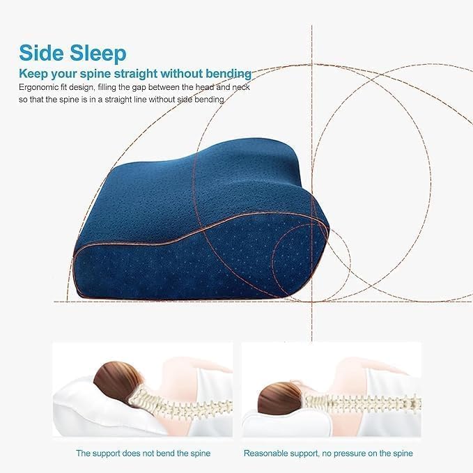 Contour Memory Foam Pillow, Orthopedic Pillows For Sleeping, Navy Blue | Pillows For Neck Pain Relief, Ergonomic Cervical Pillows | For Side & Back Sleepers, Breathable, Adjustable
