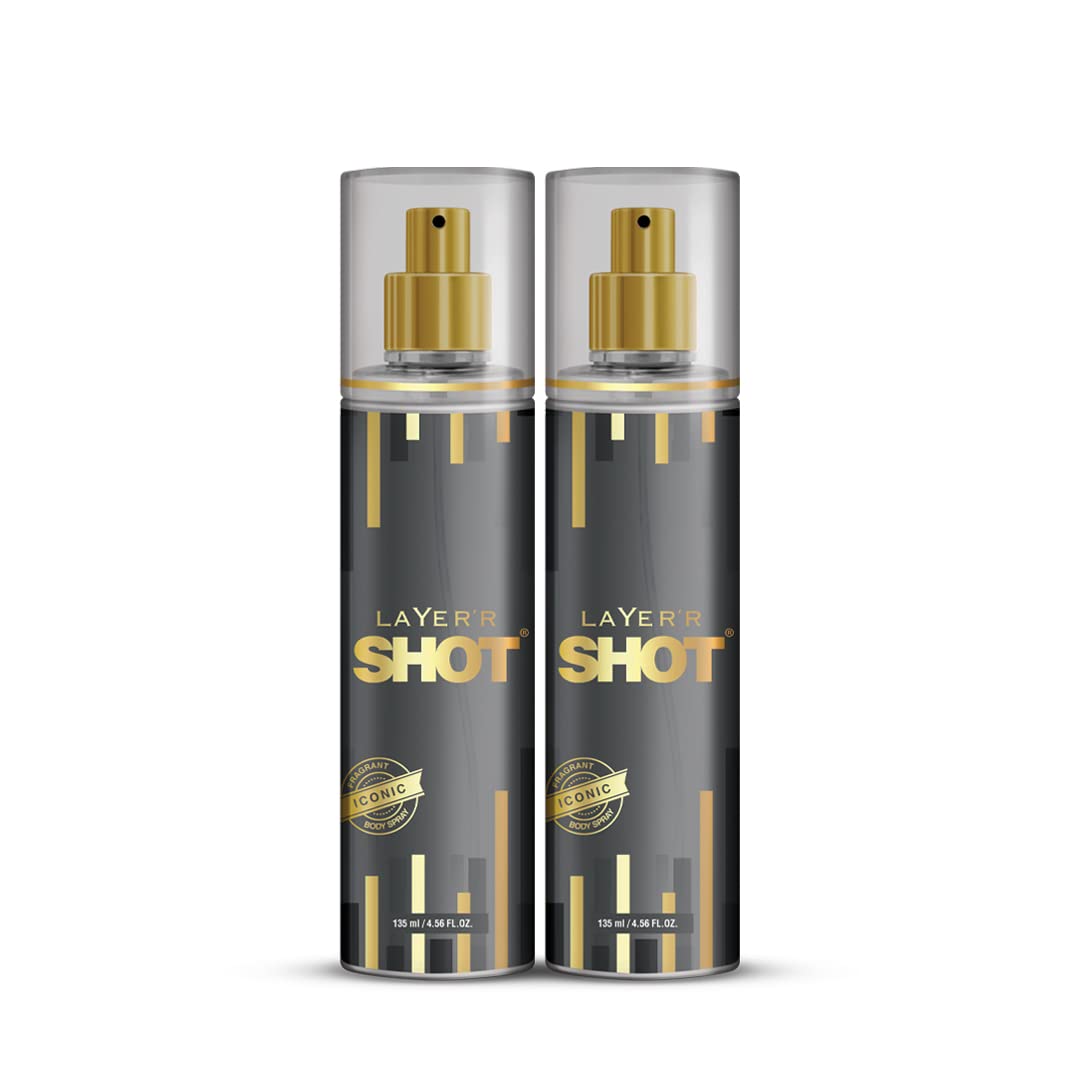 Layer'r Shot Iconic Fragrant Body Spray For Men | Long Lasting Fragrance 135ml 4.56 Fl.oz. Each Pack Of 2