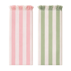 Ehlor Premium Bamboo Towel | Ultra-Light & Quick Dry | Antibacterial & Odor-Free | Eco-Friendly Bath Towel For Travel, Gym & Daily Use | Pink Stripes & Green Stripes (Pack Of 2)