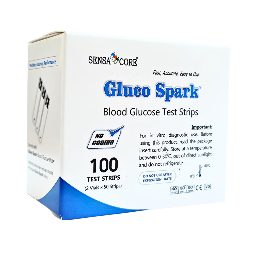 B-Arm Gluco Spark Blood Glucometer Strips - Pack Of 100 | Compatible Only With Gluco Spark Blood Glucose Monitor & Not With Any Other Sugar Test Machine | Diabetic Test Strips