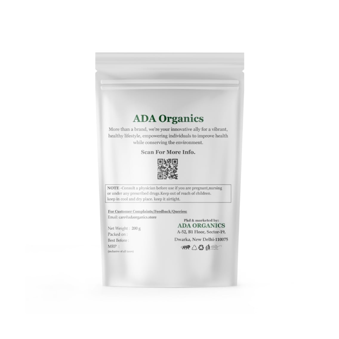 Ada Organics Brahmi Powder 100% Pure & Organics Cognitive Function, Helps In Stress & Anxiety, Skin & Hair Health, Good For Respiratory Health, Antioxidants | 200gm 0.4lbs