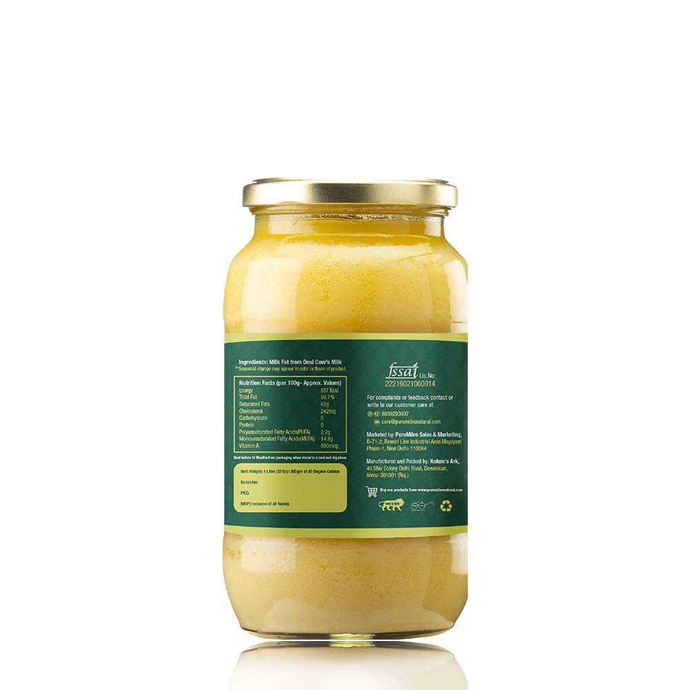 Pure Natural A2 Cow Desi Ghee By Puro Miles | Natural & Healthy Gir Cow Cultured Desi Ghee Perfect For Ghee Strengthens Bones | 2 Litre (1 Litr * 2) 67.6 Ounce | Jar Pack