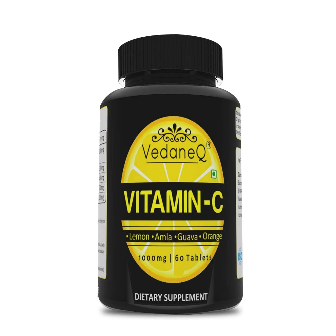 Vedaneq Natural Vitamin C Tablets Ascorbic Acid Amla, Orange, Lemon, Guava, High Potency Formula For Men & Women | 60 Chewable Tablets , 100gm 0.2lbs
