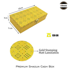Designer Wodden Fancy Shagun Gift Boxes For Wedding, Shagun Cash Box Or Money Box With Mgi Printing For Wedding, Engagement, Holi, Diwali, Baby Showers, Colour - Yellow, Pack Of 3
