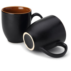 Ceramic Tea & Coffee Serving Mug Set Of 2 - Large, 400ml Each, Black | Ideal For Latte, Cappuccino, Hot Chocolate & Milk - Microwave & Dishwasher Safe | Matte & Glossy Finish