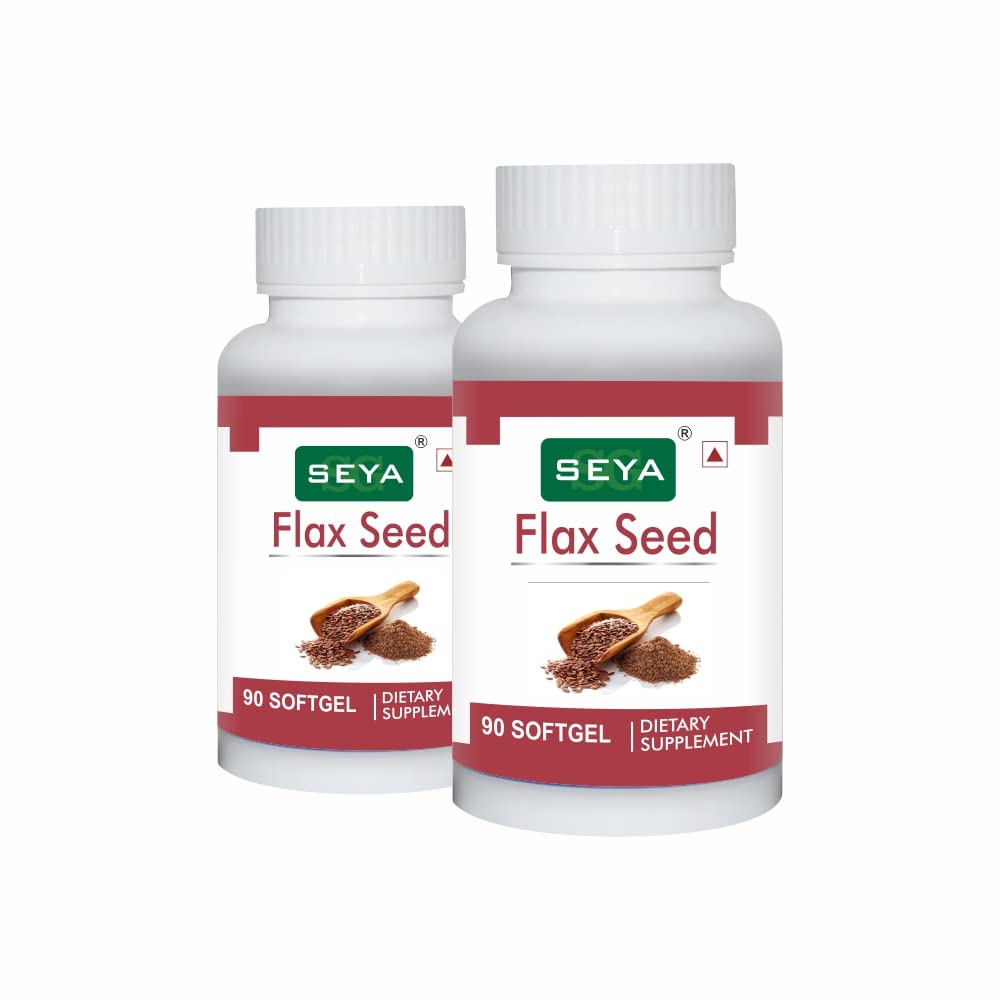 Seya Flaxseed Softgel Capsule, Health Supplement Natural Source Of Omega 3, 6, 9, For Heart, Brain, Immunity, Skin, Hair, Eyes, Anti - Inflammation | 90 Softgel 150gm 0.3lbs Each Pack Of 2
