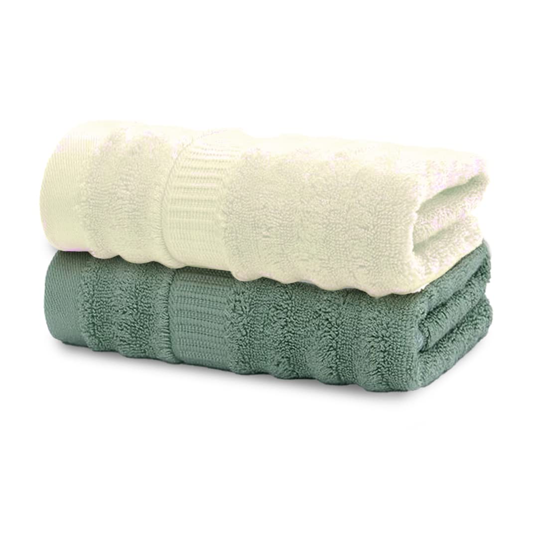 Mush 100% Bamboo 600 Gsm Bath Towel | Ultra Soft, Absorbent & Quick Dry Towel For Bath | Towel Set Of 2 (Olive Green & Cream)
