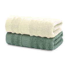 Mush 100% Bamboo 600 Gsm Bath Towel | Ultra Soft, Absorbent & Quick Dry Towel For Bath | Towel Set Of 2 (Olive Green & Cream)