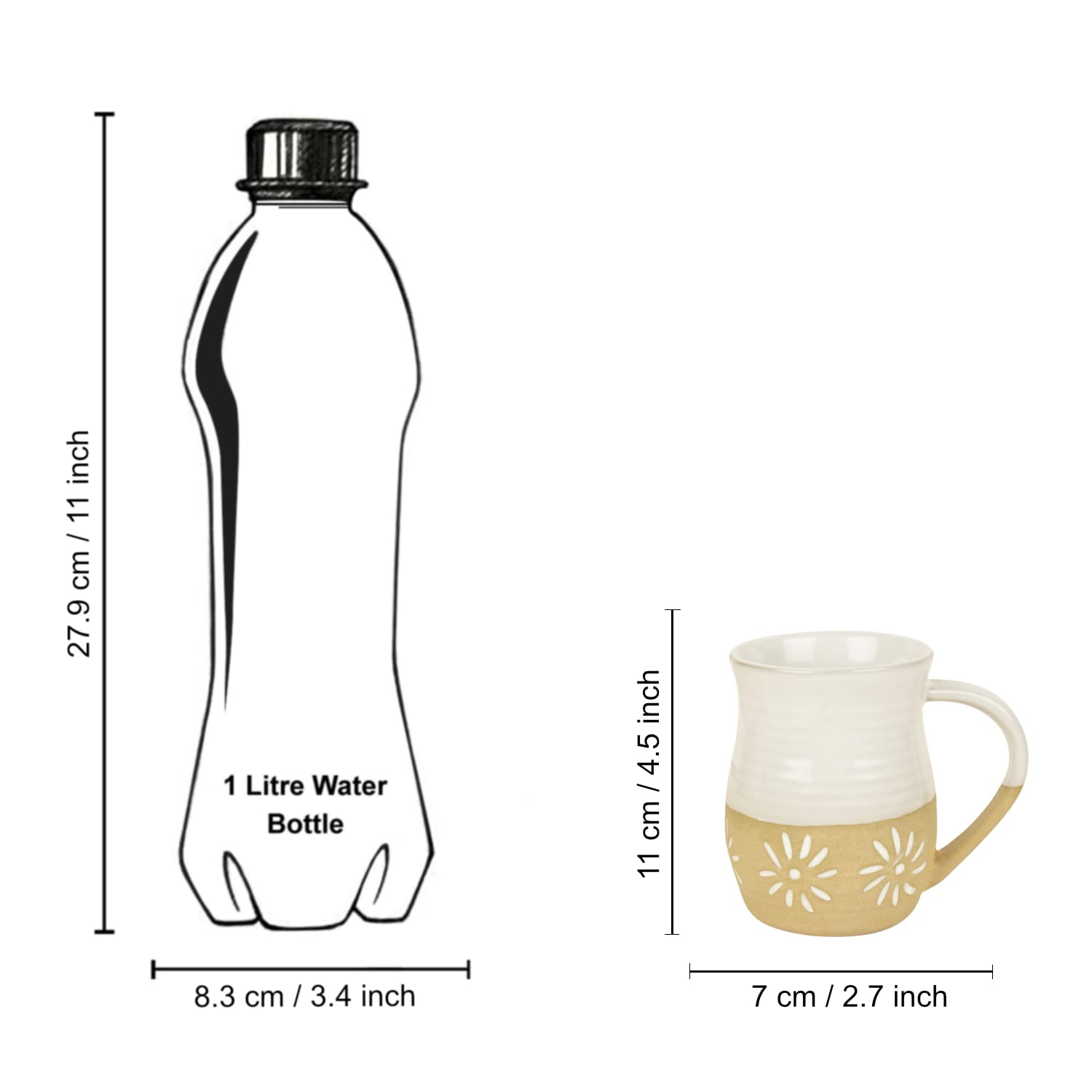 Dual Tone Studio Pottery Ceramic Coffee Mugs Set Of 2 - 350ml Each, Off White & Light Brown | Milk Mugs - Tea Cups & Mugs