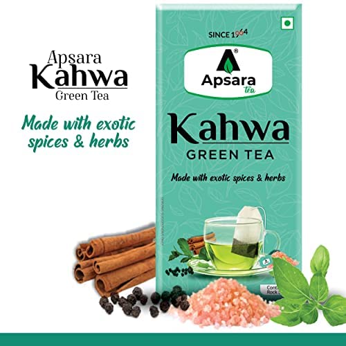 Apsara Detoxifying Kahwa Green Tea - 10 Tea Bags | Blended With Rock Salt, Tulsi, Cardamom, Cinnamon, Black Pepper, Ashwagandha Tea - Immunity Booster, Promotes Skin Glow