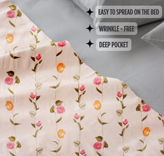 100% Cotton Feel Bedsheets With 2 Large Size Pillow Covers | 90 X 100 Inches, Peach & Pink - Double Bed King Size | Soft & Breathable & Wrinkle Free Premium Printed Design