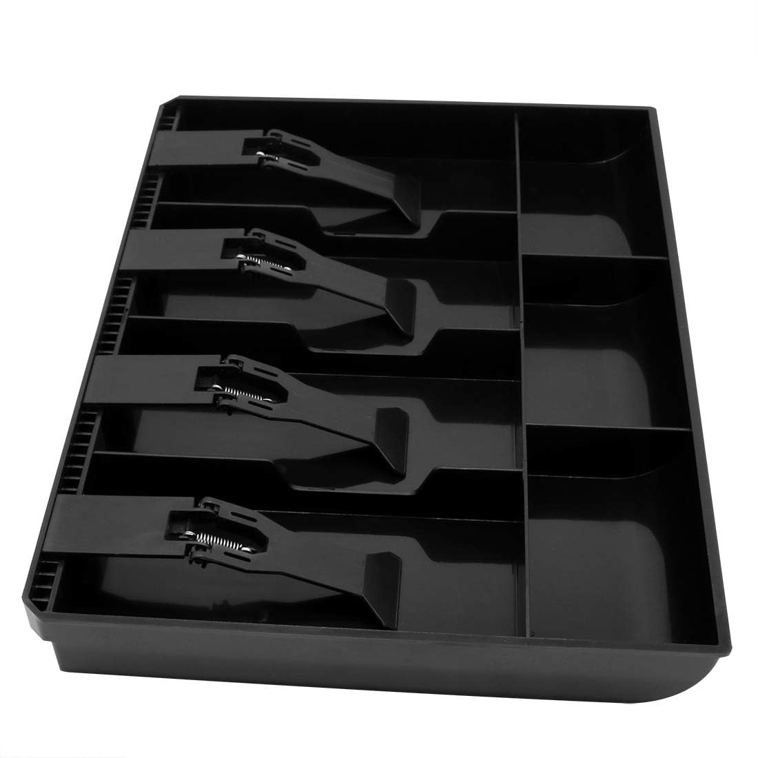 Abs Plastic Cash Tray - 4 Cash, Bills & 3 Coin Compartment Cash Drawer Safe Box, Special Feature - Compact, Colour - Black