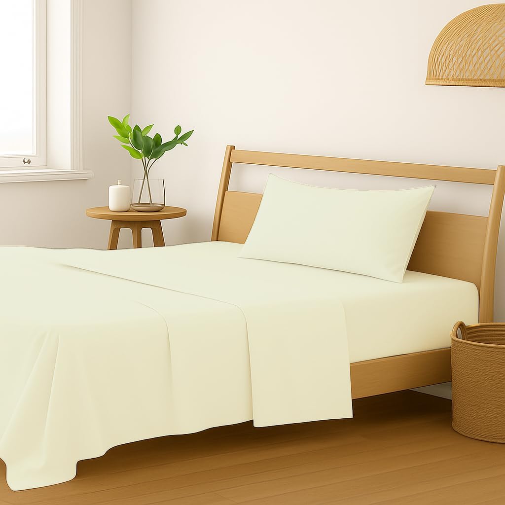 Plain Single Size Bedsheet With 1 Pillow Cover - 54 X 90 Inches, Ivory | Breathable & Skin-Friendly - Suitable For Use All Year Long | Ideal Gift For Weddings