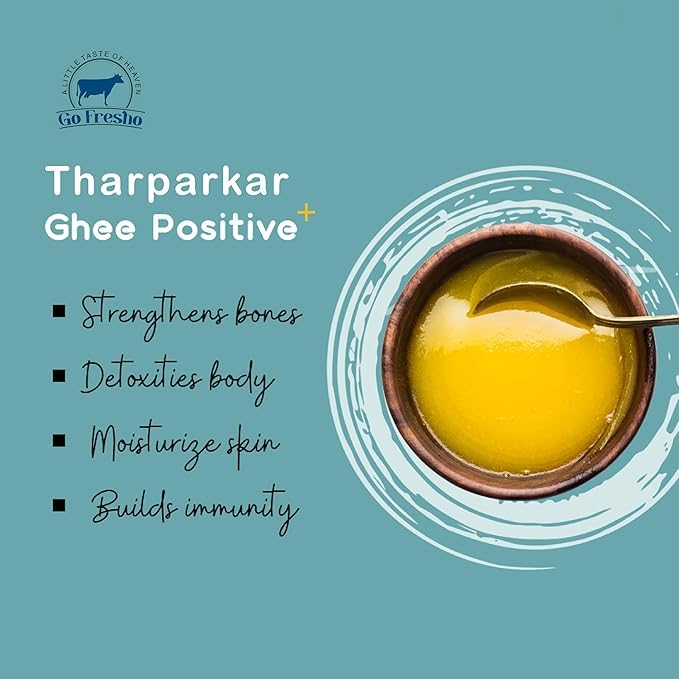 Pure Tharparkar A2 Desi Cow Ghee By Go Fresho | Handcrafted Vedic Bilona Ghee For Body Joint Pain | (500ml) 16.9 Ounce | Glass Jar
