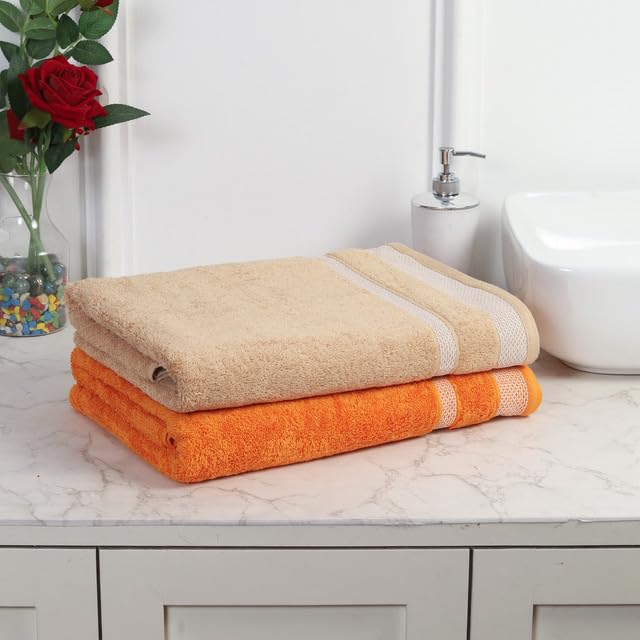 Mafatlal Premium Cotton Bath Towel 1100 Gsm | Quick Dry, Durable Long Size Towel- Pack Of 2 (Brown & Orange)