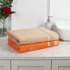 Mafatlal Premium Cotton Bath Towel 1100 Gsm | Quick Dry, Durable Long Size Towel- Pack Of 2 (Brown & Orange)
