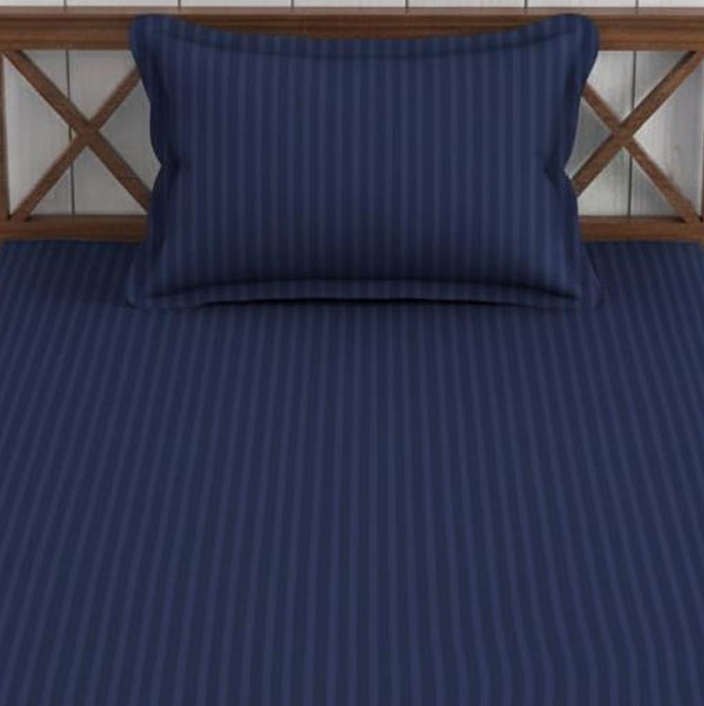 Single Elastic Fitted Bedsheet With 1 Pillow Covers - 30 X 72 Inches, Dark Blue | Breathable & Wrinkle Free, Soft Touch Print Sheet