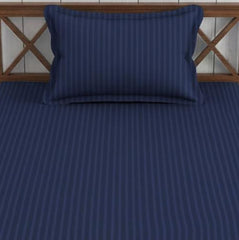 Single Elastic Fitted Bedsheet With 1 Pillow Covers - 30 X 72 Inches, Dark Blue | Breathable & Wrinkle Free, Soft Touch Print Sheet
