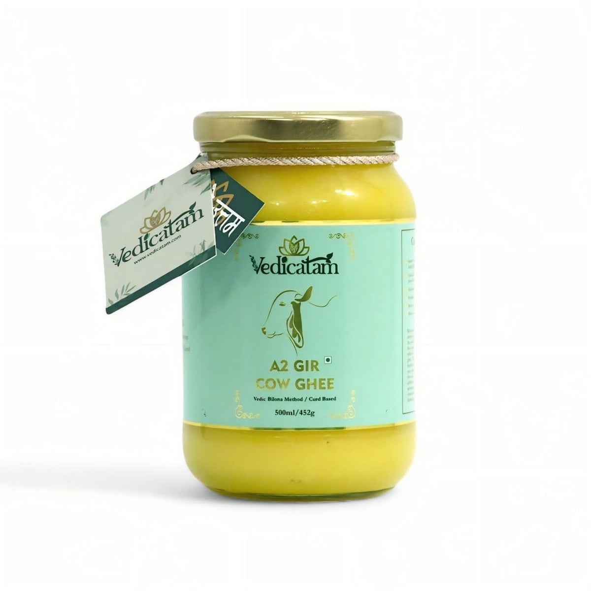 Natural A2 Gir Cow Desi Ghee By Vedicatam | Traditional Bilona Method Curd- Churned Healthy Pure Desi Ghee For Nourishes Brain & Overall Body | (500ml) 16.9 Ounce | Jar Pack
