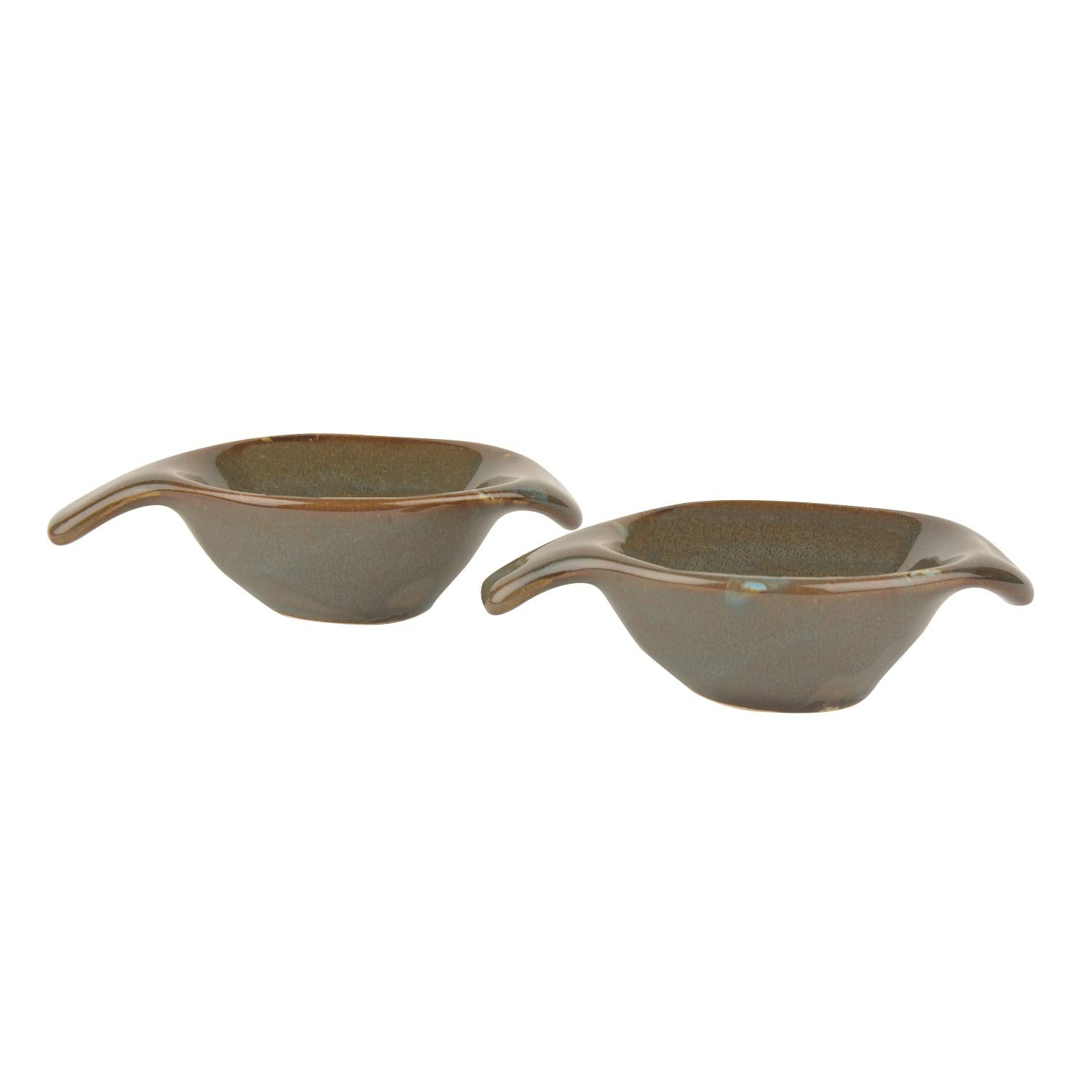 Studio Pottery Ceramic Leaf Shaped Dip Bowls Set Of 2 - 40ml Each, Chocolate Brown | Chutney Bowls - Ketchup Bowls