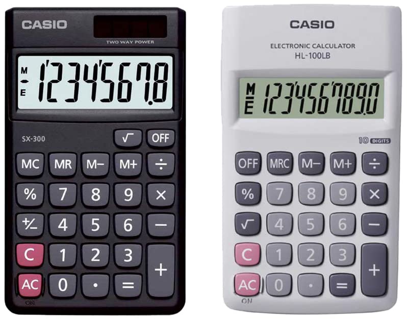 Casio SX-300-W Portable Calculator & Casio HL-100LB Portable Calculator, 10 Digit Display - Pocket Size Calculator