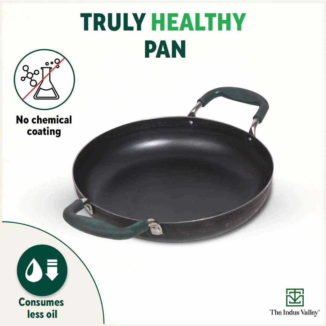 Pre-Seasoned Black Iron Jalebi Pan With Silicon Handle - Medium, 25.4cm, 10.6 Inch, 1.4 Ltr, 1 Kg | Induction Friendly, Pre-Seasoned Fry Pan, 100% Pure & Toxin-Free, No Chemical Coating