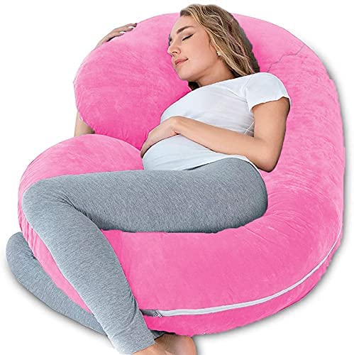 Pregnancy Pillow, Maternity Body Pillow For Sleeping, C Shaped Pillow, Pink - 55 Inch | Full Body Pillow, Pregnancy Pillow For Pregnant Women, Support Belly & Back, Removable Velvet Cover