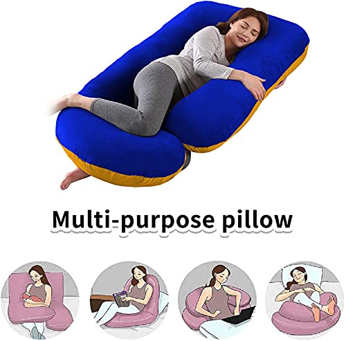 J Shaped Pillow, Pregnancy Pillow For Maternity & Baby Nursing - Gold & Royal Blue | Pregnant Women Stomach, Spine, Neck Support, Velvet Outer Cover With Zip, Adjustable, Multipurpose Use