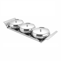 Stainless Steel Lunia Bowl Set With Tray - Silver | 3 Snack Bowl, 100ml Each + 1 Stainless Steel Tray