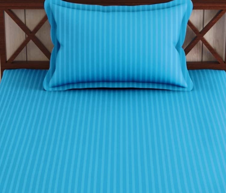 Cotton Single Bedsheet 1 Pillow Cover - 38 X 80 Inches, Aqua Blue | All Around Elastic Fitted Bedsheet | Durable & Long Lasting Fabric, Naturally Breathable & Wrinkle Free