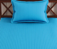 Cotton Single Bedsheet 1 Pillow Cover - 38 X 80 Inches, Aqua Blue | All Around Elastic Fitted Bedsheet | Durable & Long Lasting Fabric, Naturally Breathable & Wrinkle Free