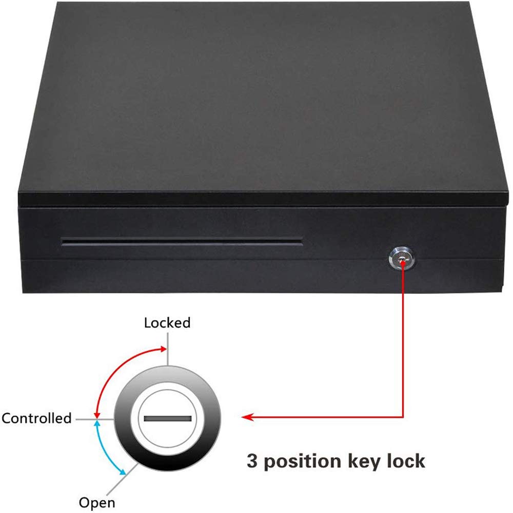 Cash Register Drawer For Point Of Sale (Pos) System With 5 Bill 5 Removable Coin Cash Tray, Metal Cash Box With Rj11 Interface Key Lock For Stores, Shops, & Business, Colour - Black